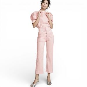 Ulla Johnson Ellis Cropped High Waist Wide Leg Pink Acid Wash Jeans Size 2